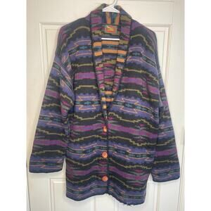 Vintage Alps Women's Wool Southwest Aztec Shawl Neck Cardigan Sweater Sz M READ